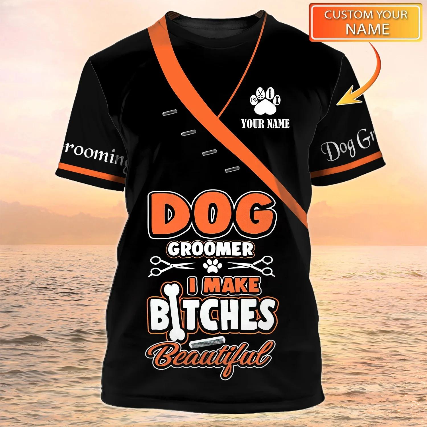 

Newest Summer Fashion Men's T-shirt Dog Groomer Pesonalized Name 3D Printed t shirt Unisex Casual Tops Pet Groomer Uniform DW149