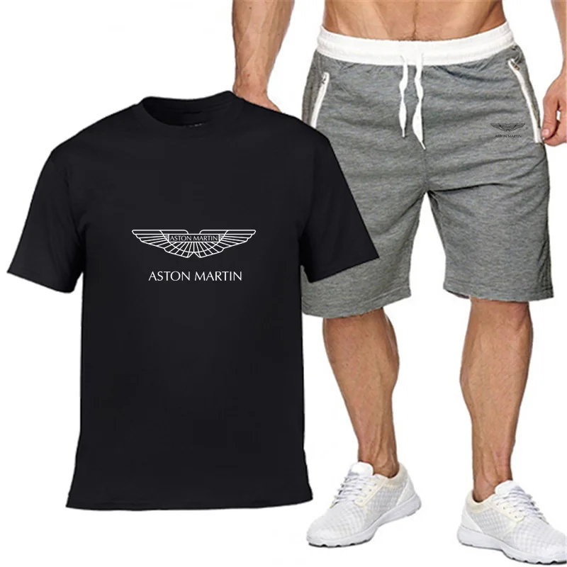 

Mens Short sleeve ASTON MARTIN Car Summer Mens Shirt Hip Hop Harajuku T-Shirt high quality Cotton T Shirts pants suit Sportswear