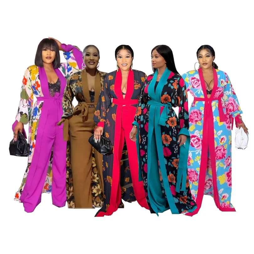 

2 Two Piece Set Clothes African Dresses for Women Vetement Femme 2022 Dashiki Long Maxi Dress Pants Set Plus Size Women Clothing