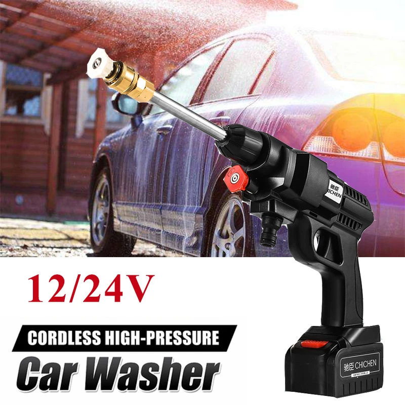 

12/24V Cordless Electric Car Washer Spray Gun Portable High-pressure w/ Battery 5m/16.4ft for Cleaning Washing Nozzle Power Tool