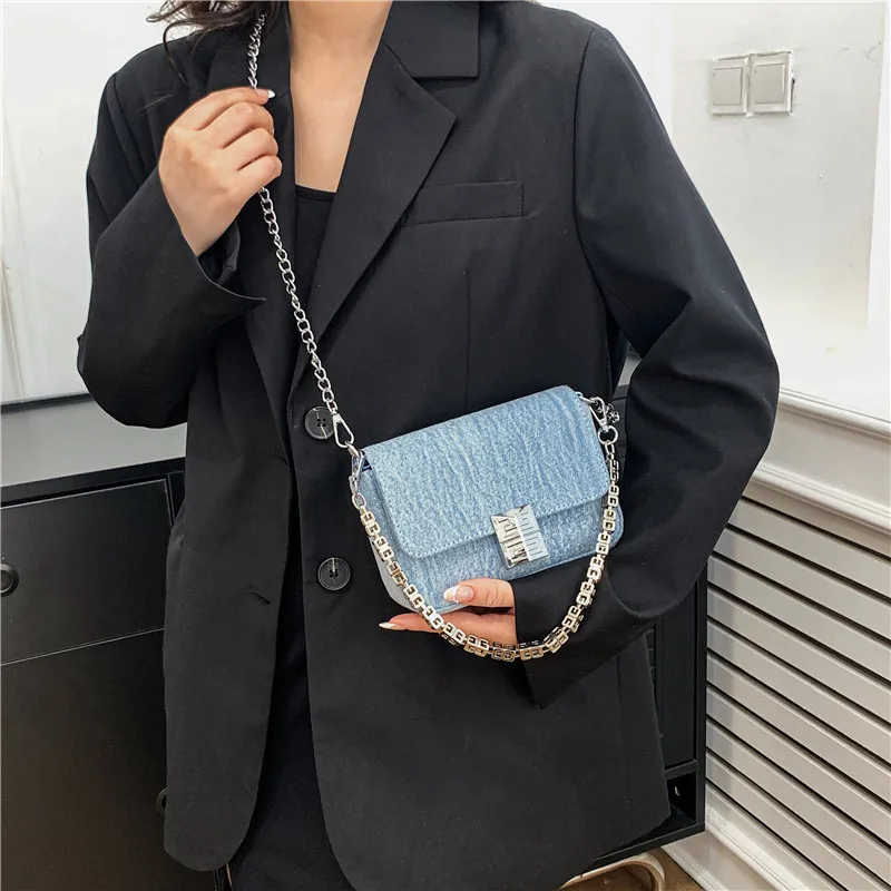 

Высококачественная джинсовая модная маленькая квадратная сумка, новинка 2023, популярная женская Портативная сумка через плечо, универсальная сумка-мессенджер