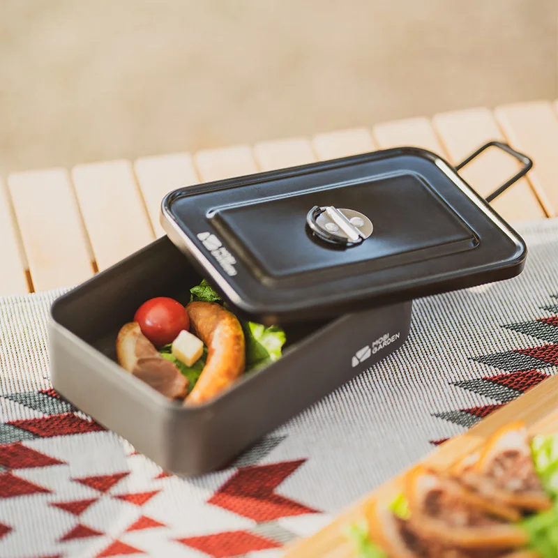 

Aluminum Alloy Camping Bento Box Single Lunch Box Outdoor Picnic Camping Lightweight Foldable Handle with Lid