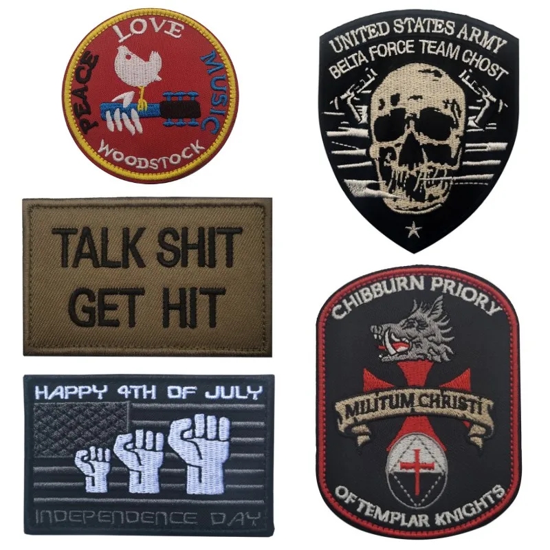 

Alk Shirt Get Hit Funny Pattern Embroidery Hook and Loop Patch Outdoor Backpack Jacket Sticker Morale Badge Patches on Clothes