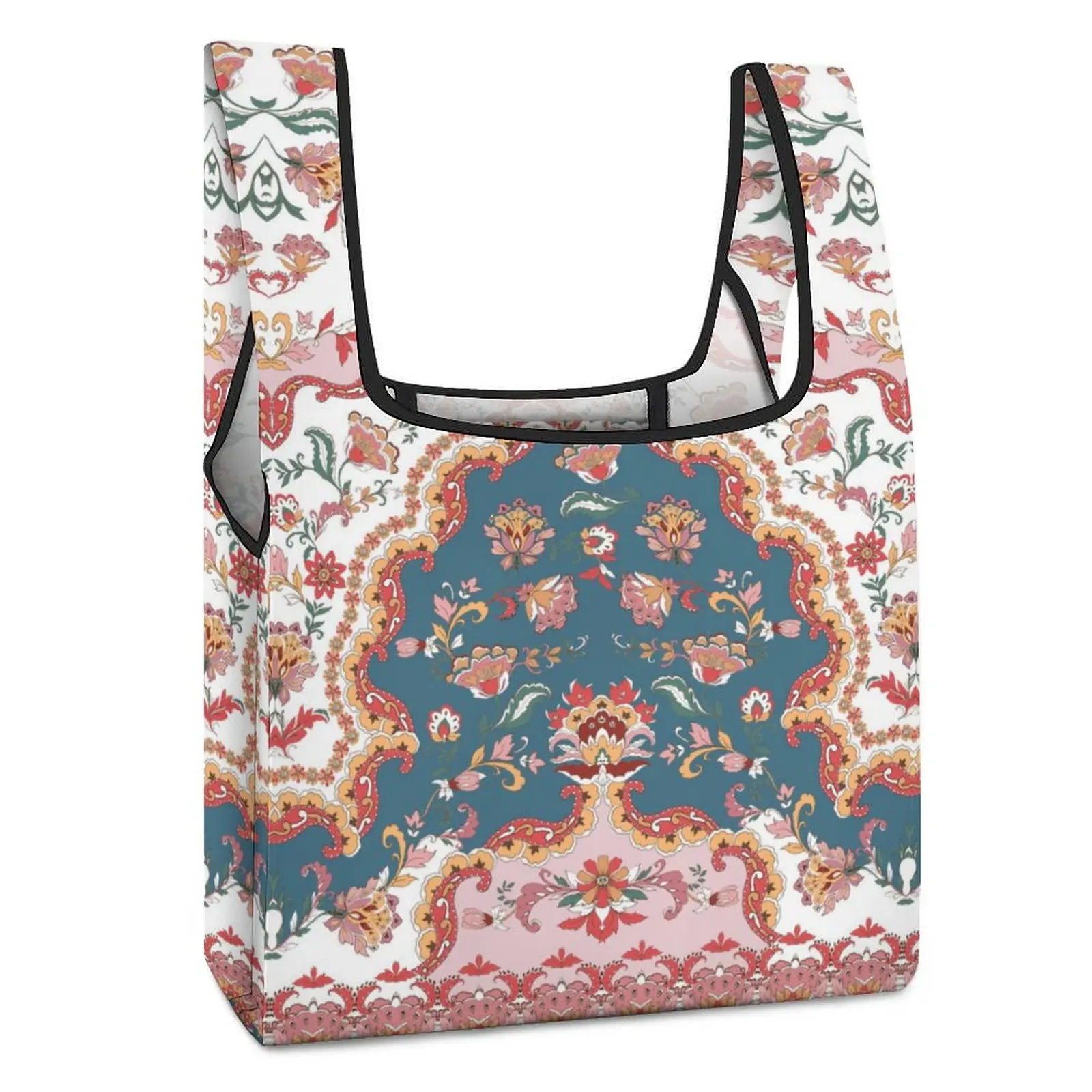 Customized Printed Foldable Shopping Bag Double Strap Handbag Ethnic Retro Style Tote Casual Woman Storage Bag Custom Pattern