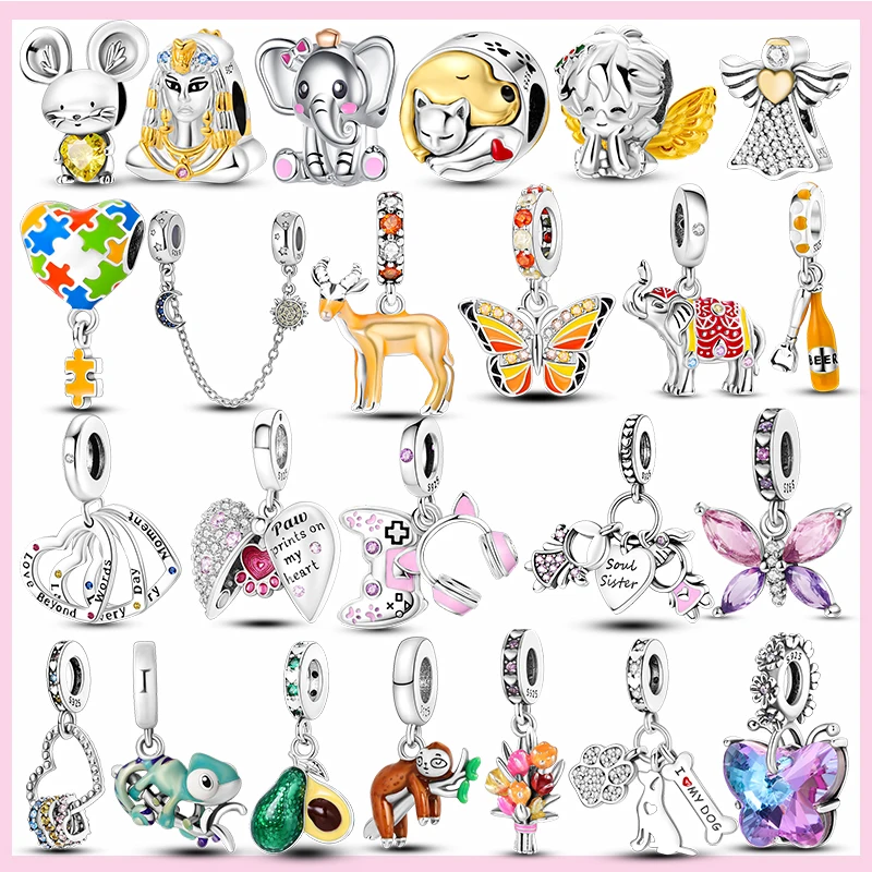 PAMELA 925 Sterling Silver Butterfly Boy Girl Bead Elephant Angel Charm plata de ley Original For Bracelets Jewelry Pendant |