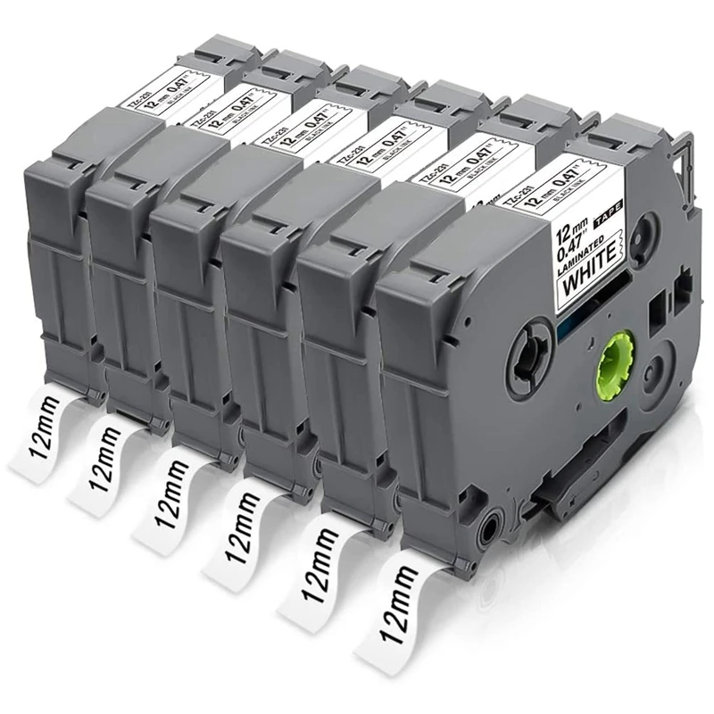 

6 Pcs 12Mm 0.47 White Tape Black Ribbon On White Background Printer Label Tape Compatible With Brother Ribbon Tz231