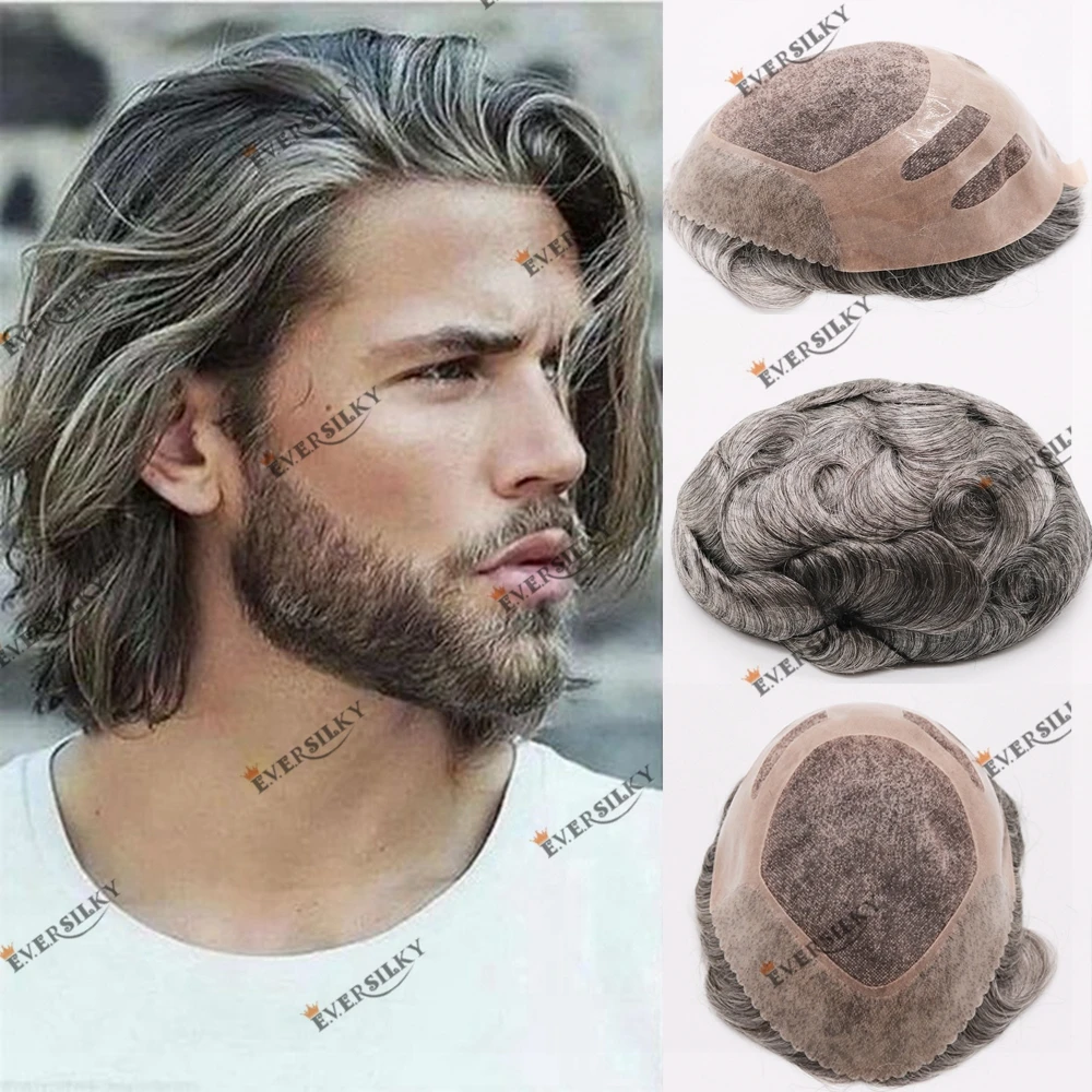 

PU Front Fine Mono Human Hair Natural Hairline Men's Toupee Prosthesis Capillary Hair Replacement Durable Black Indian Remy Hair