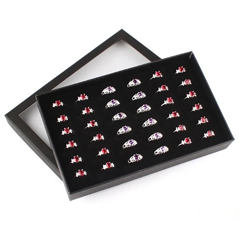 36 Slots Ring Box Tray Earrings Jewelry Display Holder Organizer Practical Show Case Transparent Window PVC Storage |
