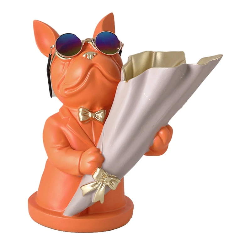 

Modern Style Bulldog Flower Vase Home Decor French Bulldog Sculpture Desktop Flower Vase Living Room Decorative Statue