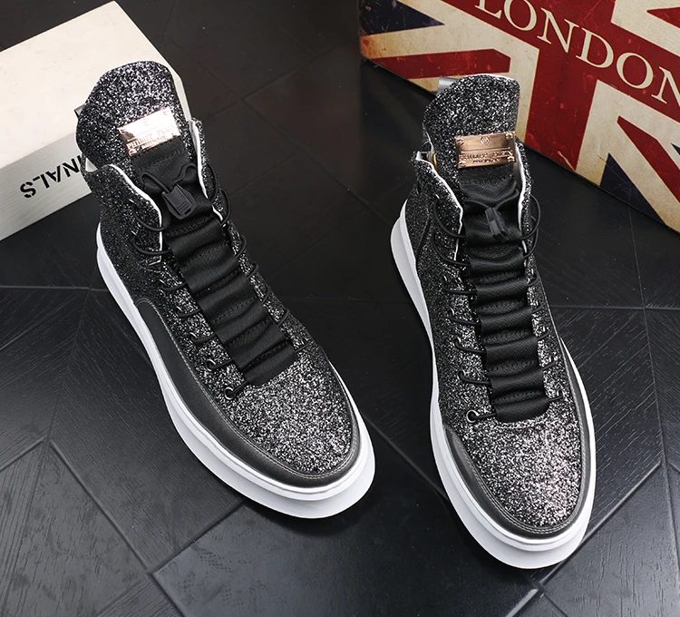 

Men's black sequins boots new designer shoes sequined loafers fashion sneakers lace-up mens ankle platform soled daily luxury