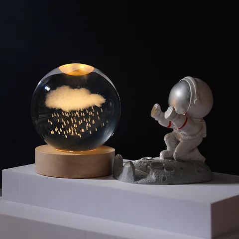 6/8 см 3D хрустальный шар, астрономическая система на солнечной батарее, планеты, луна, астронавт, светодиодные ночники с USB, стеклянные шары для снега, украшение для дома