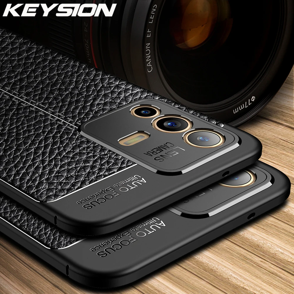 

KEYSION Shockproof Case for VIVO V23 5G V23 Pro V23e Leather Texture Soft Silicone Phone Back Cover for VIVO S12 S12 Pro