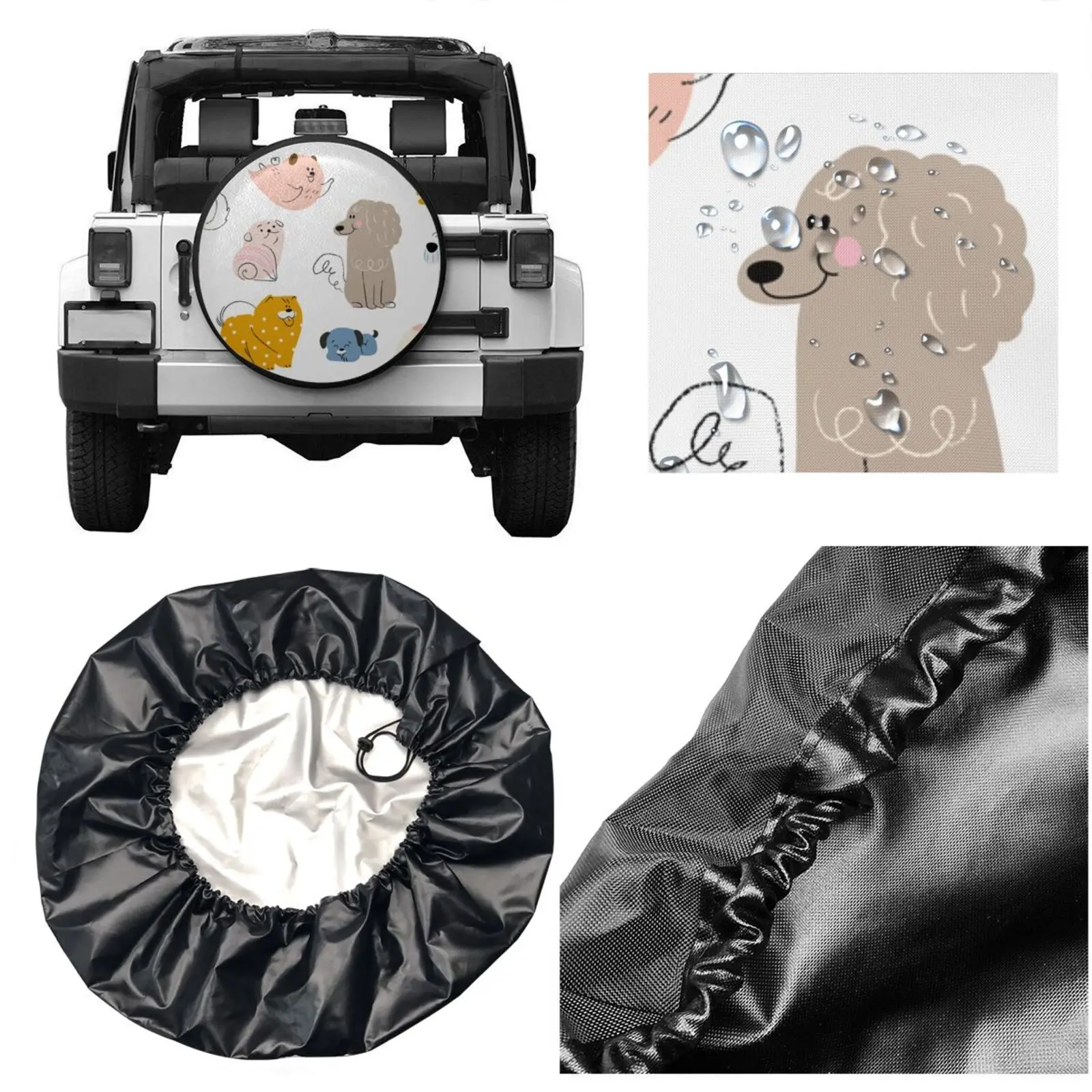

Cute Puppy Animal Spare Cover Printed Car Spare Tire Cover Camper Car Accessories Waterproof Tire Cover Travel Spare Tire Cover