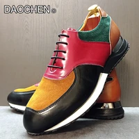 luxury men sport shoes black real leather pactchwork suede mens dress light shoes fashion mixed colors sneakers lace up man shoe