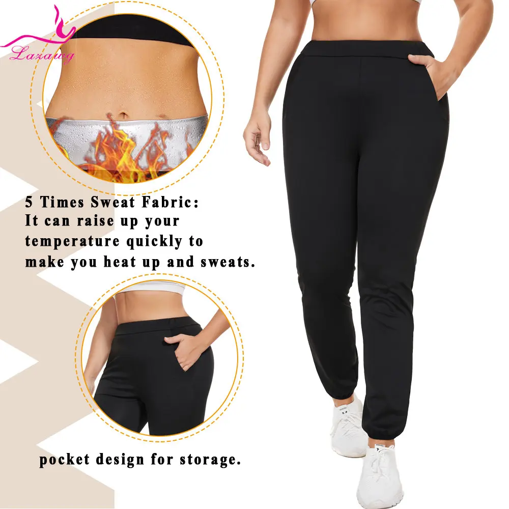 LAZAWG Women Sauna Trousers for Weight Loss Sweat Pants Woman Fat Burner Leggings Slimming Body Shaper Low Waisted Sportwear