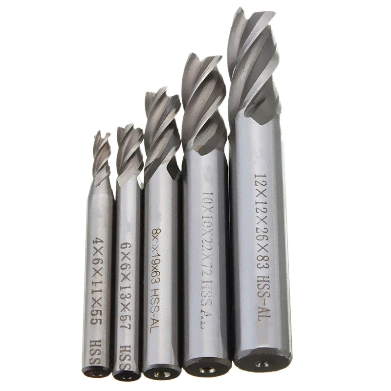 

5Pcs/Set Straight End Mill Cutter 4 Flute Hss Drill Bit 4/6/8/10/12Mm For Milling Tool