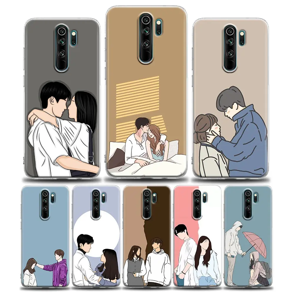 

Clear Phone Case for Redmi 10C Note 11 11S 11T 10 10S 9 9S 8 8T 7 Pro 5G 4G Plus Soft Silicone Case Cover Cartoon Boy Girl Love