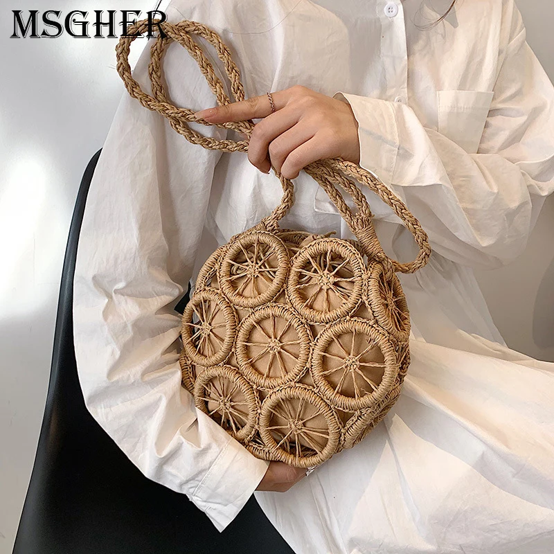 

Модные круглые плетеные сумочки из ротанга, женские сумки, летние пляжные сумки через плечо, повседневные женские кошельки с Бали