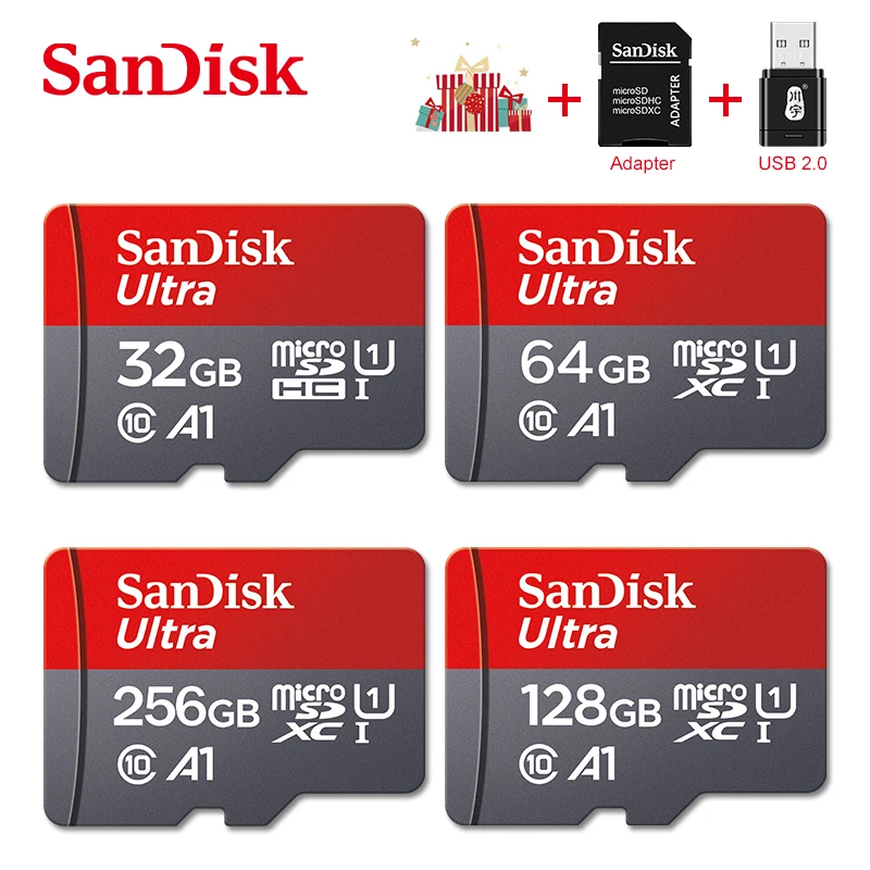 

SanDisk Memory Card 128GB Class 10 Micro sd 64GB 32GB microsd TF Card 100MB/S UHS-I A1Card + Adapter + Card Reader