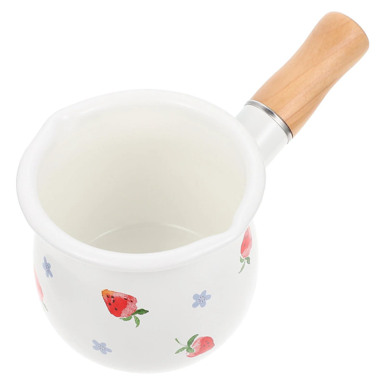 

Potpan Enamel Butter Warmer Saucepan Mini Ceramic Sauce Cooking Small Soup Nonstick Handle Bowl Wooden Enamelware