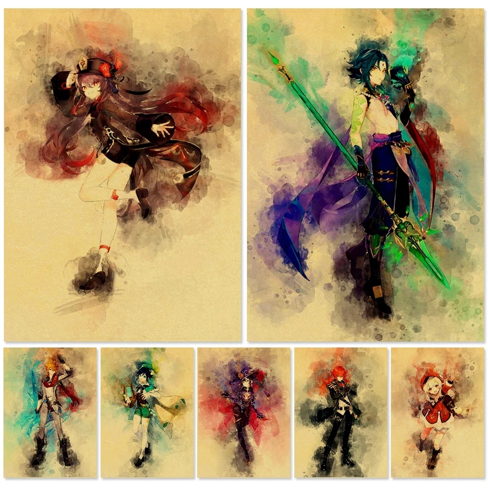 

Genshin Impact Painting Xiao Wall Artwork Diluc Poster Classic Prints Klee Kraft Paper Mural Venti Pictures Bedroom Home Decor