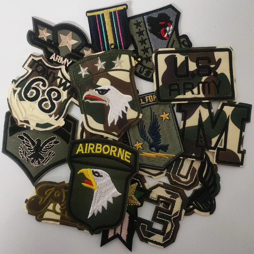 

16Pcs Military Medal Clothes Patches Iron on Tactical Armband Stripes for Clothes hat ironing patch Embroidery Badges decor