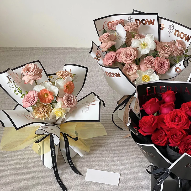 30 см x 45 см Праздничная черно-белая Минималистичная упаковка Цветочные букеты горячее тиснение цветочная упаковка водонепроницаемый материал бумага