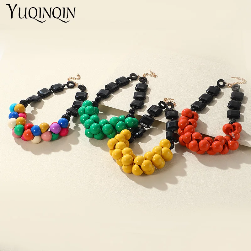 

New Trendy Beads Chains Big Pendant Necklaces for Women Statement Colorful Resin Chocker Necklace For Girl Summer Travel Jewelry