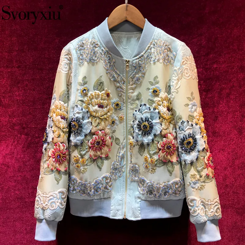 

Svoryxiu Designer Custom Made Autumn Winter Outwear Jackets Women's Vintage Gold Line Jacquard Beading luxury Tops Coat Jackets