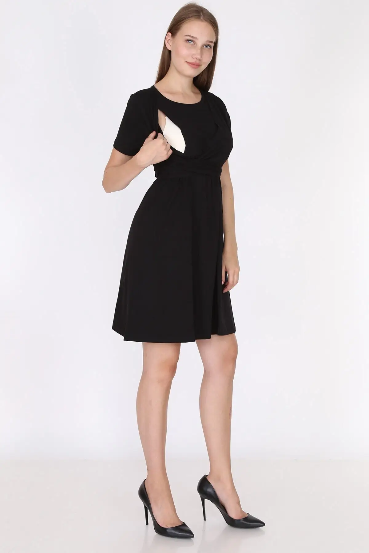 

Maternity Fashion women's Black Bow Breastfeeding Elegant Dress