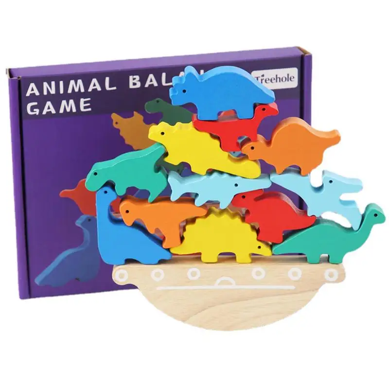 

Cute Animal Stacking Balance Game Wooden Dinosaur Stacking Building Blocks Interactive Toy Balance Training Educational Toys