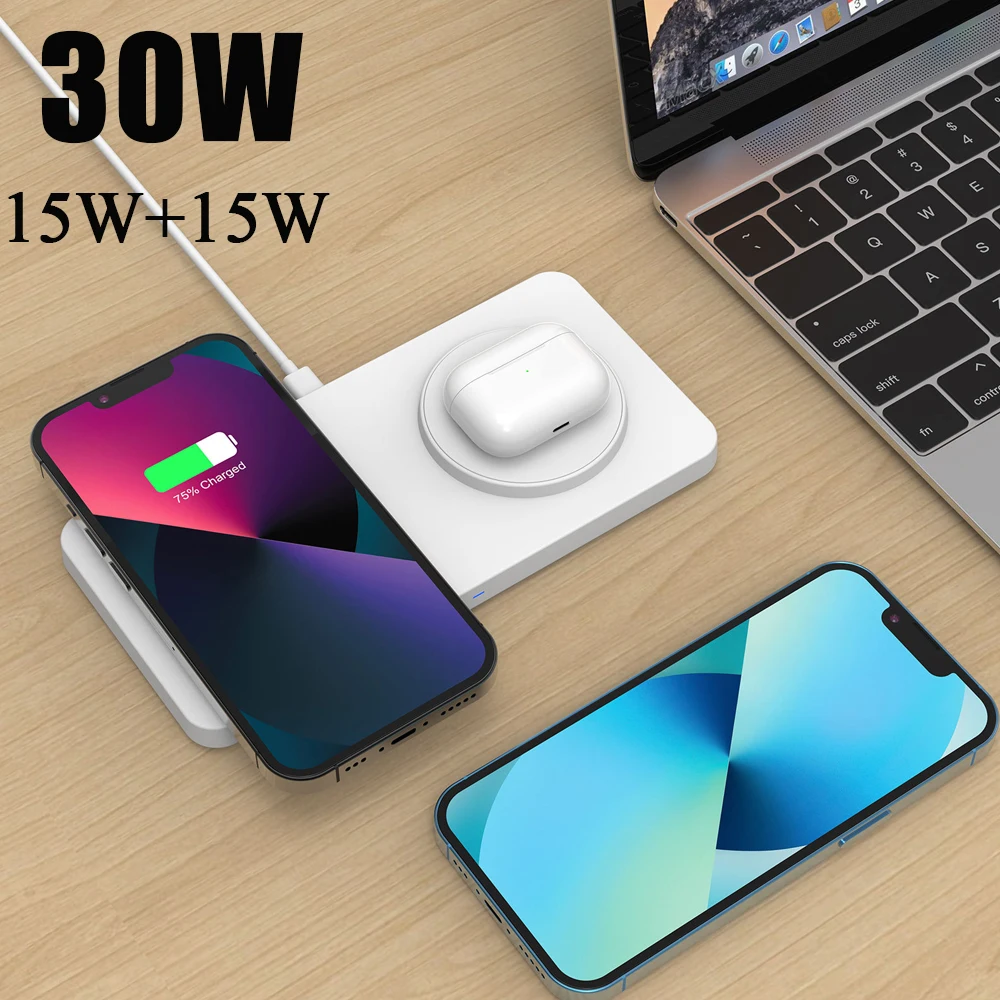 

2 in 1 30W Magnetic Wireless Charging Pad for iPhone 14 13 12 Pro Max Airpods Pro 3 Dual 15W Wireless Fast Charger Dock Station