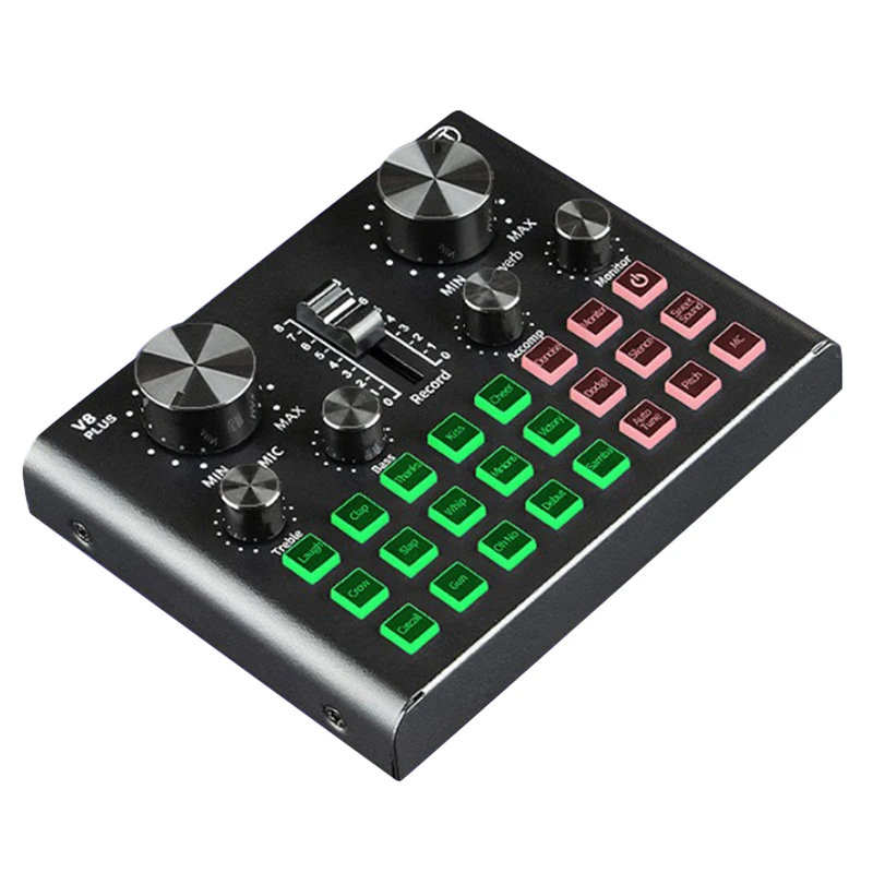 

HOT-V8 Plug Sound Card For Live Streaming Voice Changer Sound Card With Multiple Sound Effects, Audio Mixer For Recording