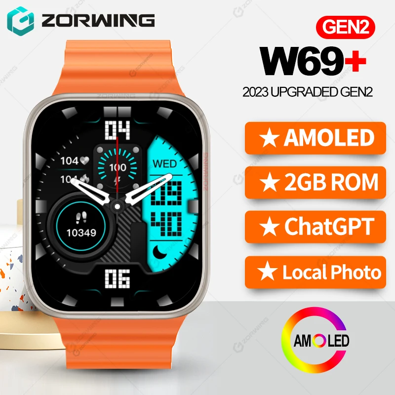 

W69 Plus Gen2 AMOLED Men Smart Watch Ultra NFC Compass ChatGPT Smartwatch 2GB ROM Local Music Photo Sport Watch for Android IOS