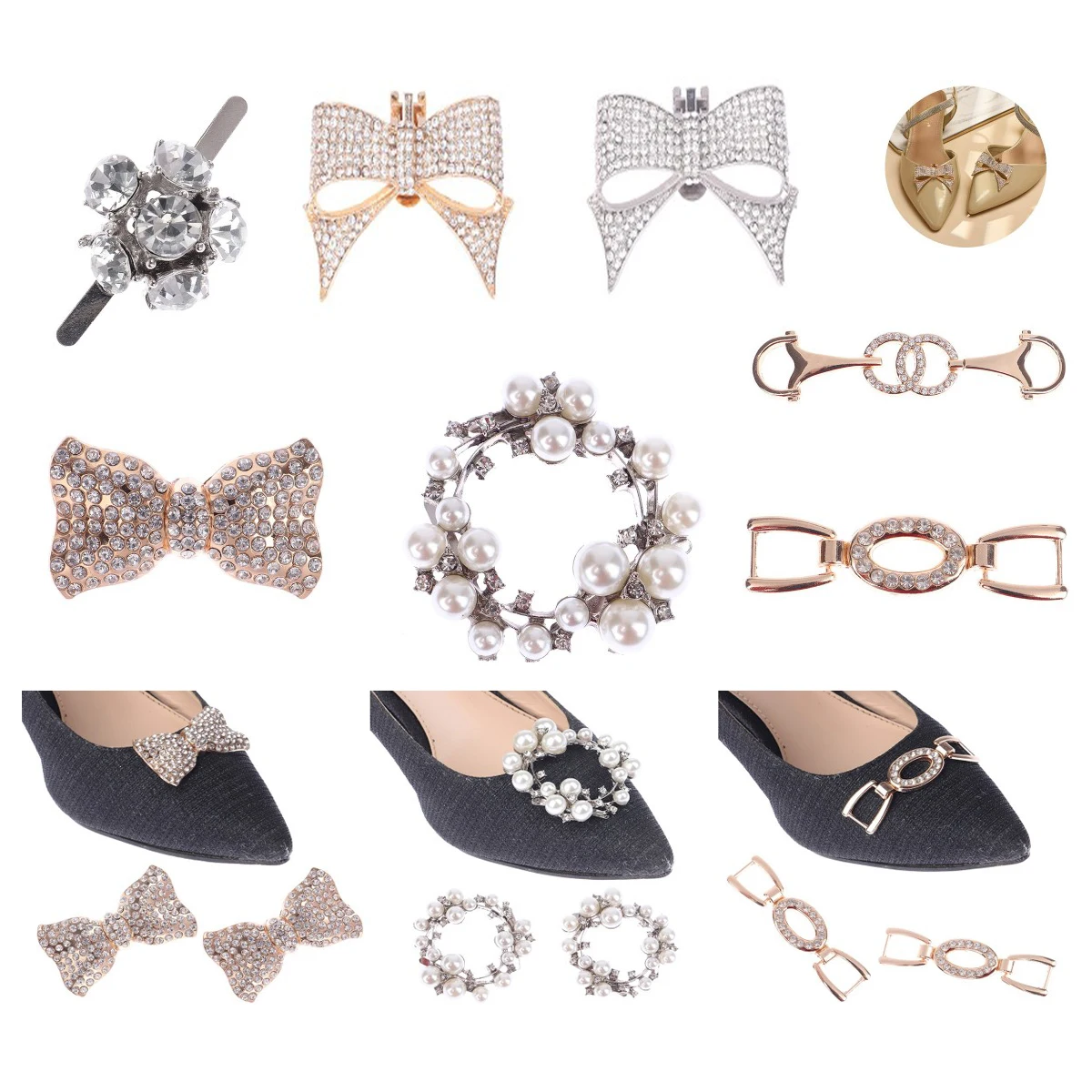 

1PCS Shoe Decorations Clip Bow Tie High Heel Charm Buckle Rhinestone Women Shoes Accessories
