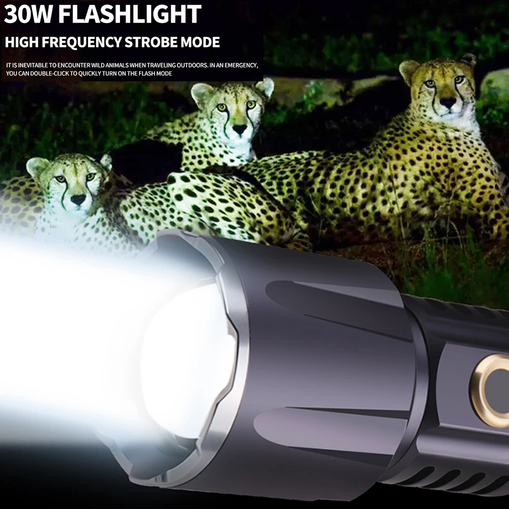 

Outdoor Zoomable 30W Super Bright with Large Convex Lens Waterproof Emergency Portable 1500m Powerful Long Distance Spotlight