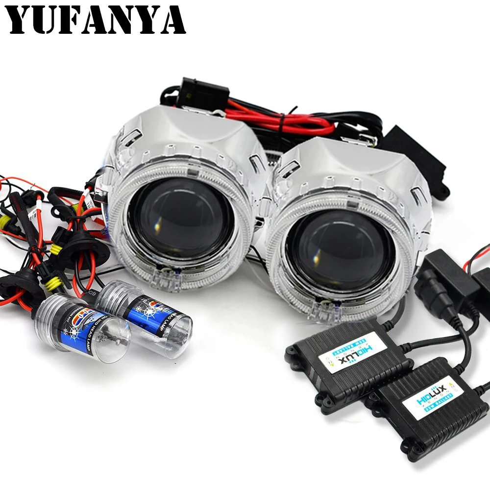 2 5-дюймовый H1 мини биксеноновый объектив проектора ангельские глаза DRL маска Hid