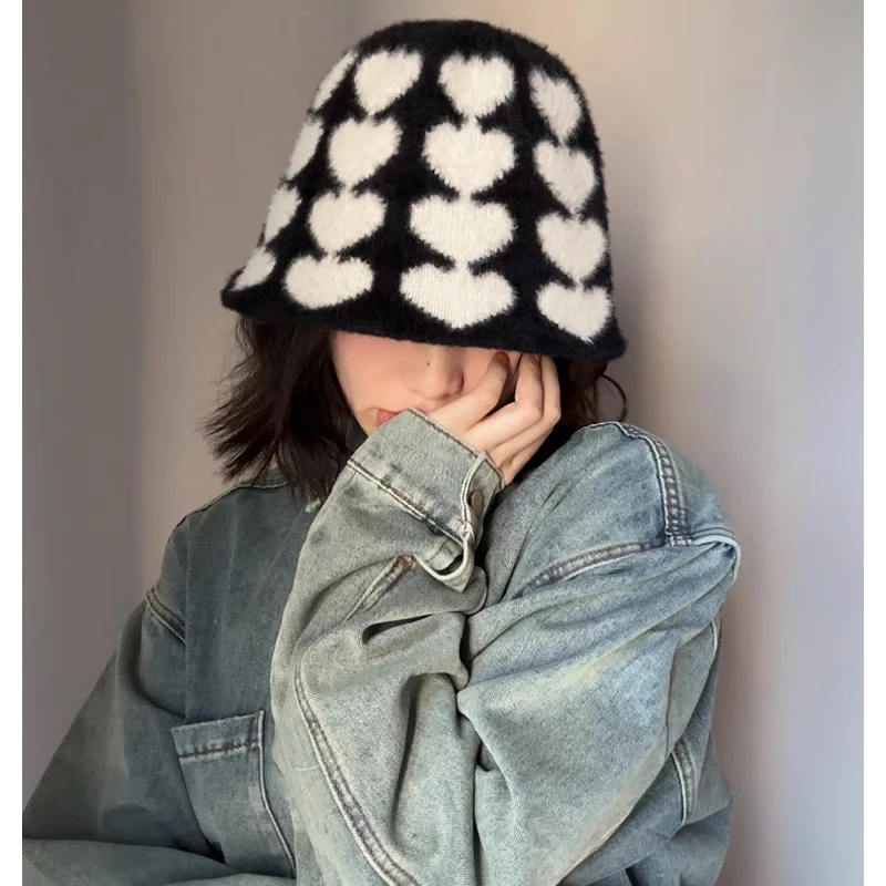 

Милая плюшевая вязаная Рыбацкая шляпа в Корейском стиле Ins, универсальные модные шапки для раковины, уличная теплая Панама для осени и зимы