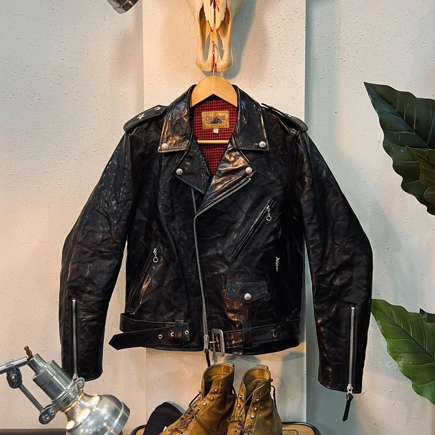 

Tailor Brando 22-23 Italy Fully Vegetable Tanned Cowhide Classic 613 Short Men's Vintage Biker Jacket & TALON Aluminum Zipper