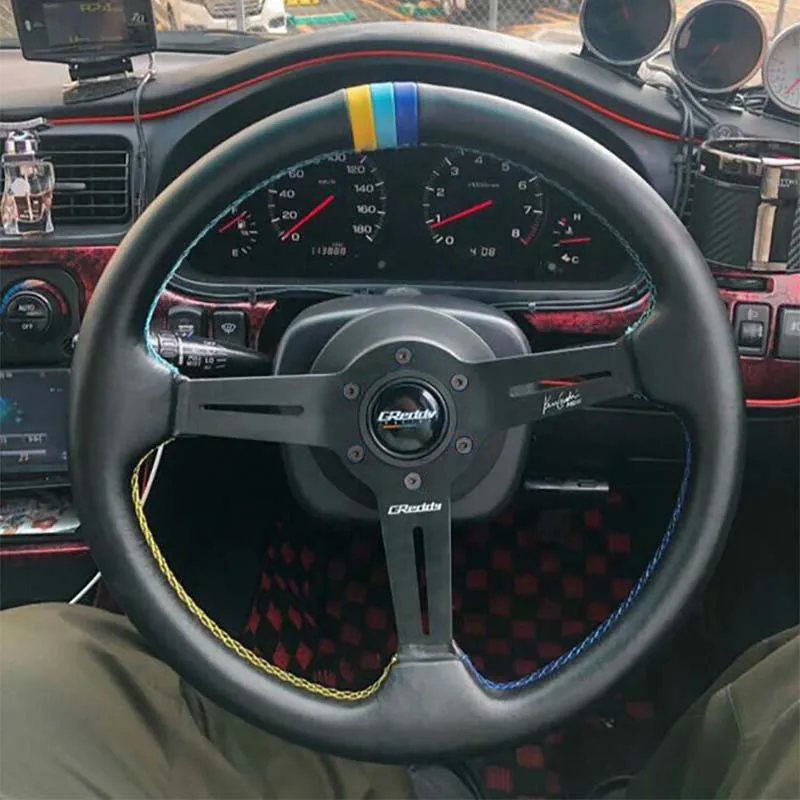 

14inch Genuine Leather Steering Wheels With 3 Color Stitching