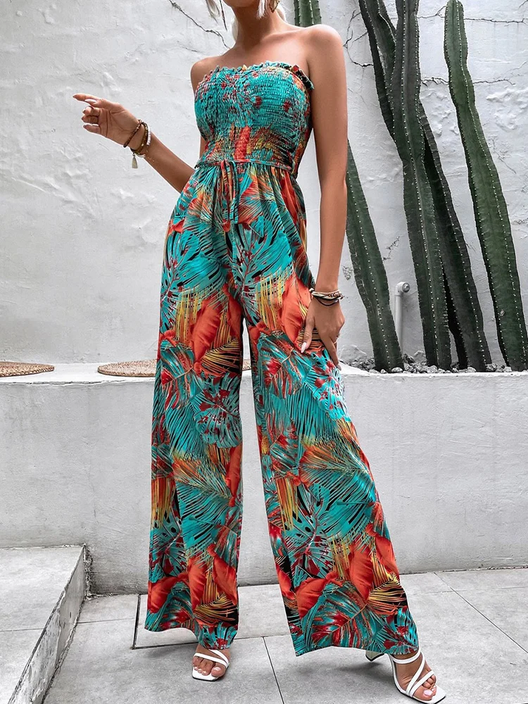 Женский комбинезон без рукавов с открытой спиной и длинными свободными брюками