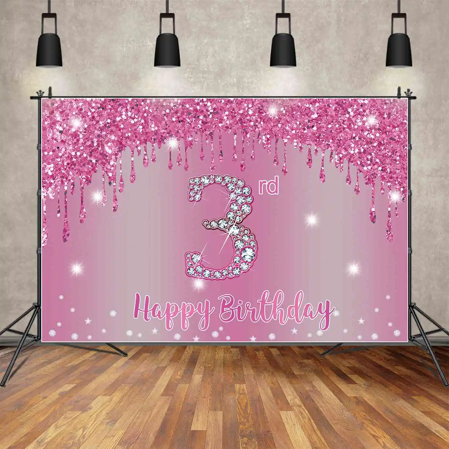 

MOON.QG Backdrop Rose Boy or Girl 3rd Happy Birthday Banner Background Custom Gender Reveal Baby Shower Party Photo Booth Props