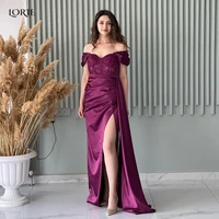 lorie purple evening dresses lace pleated saudi arabia dubai prom wine gowns mermaid side slit appliques bodycon party dress