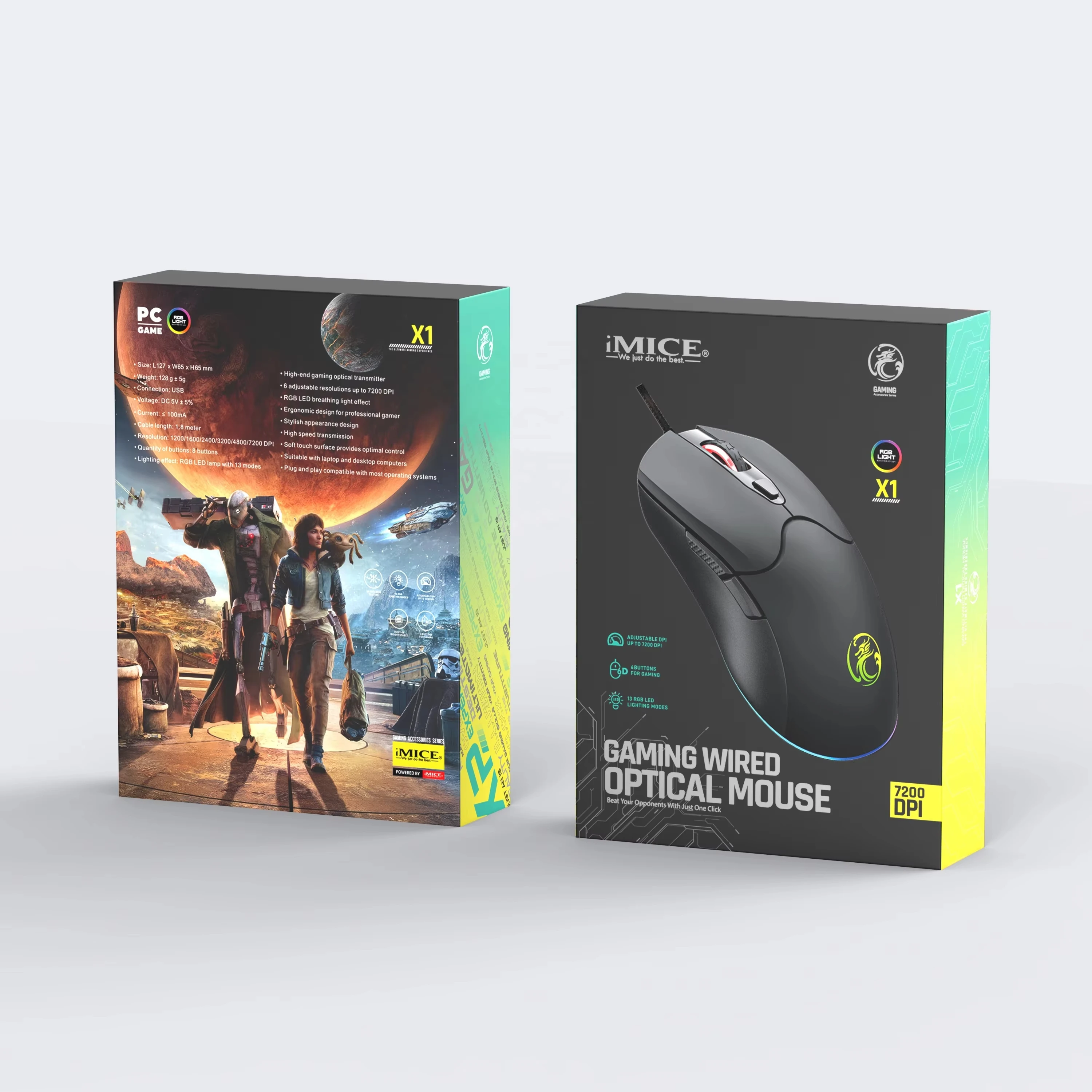 Игровая мышь iMICE X1, проводная USB-компьютерная мышь с RGB-подсветкой, 6 регулируемых разрешений, эргономичная геймерская мышь для ноутбука и ПК с 6 кнопками (art.: 3920cb04d61cf) - 3920cb04d61cf