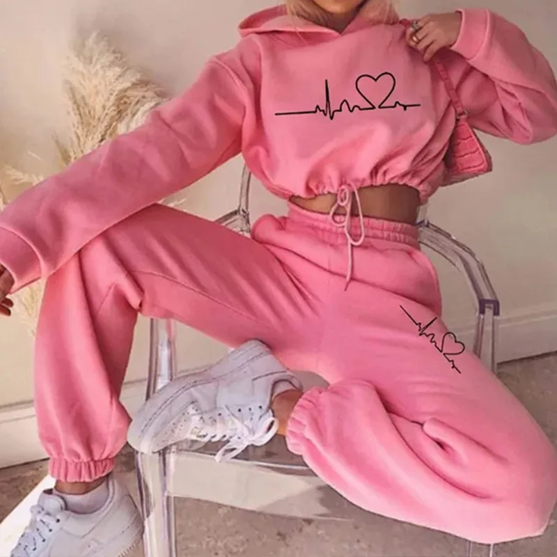 

Fashion Women Hooded Tracksuit Sports 2 Pieces Set Sweatshirts Pullover Hoodies Pants Suit Home Sweatpants Trousers Outfits