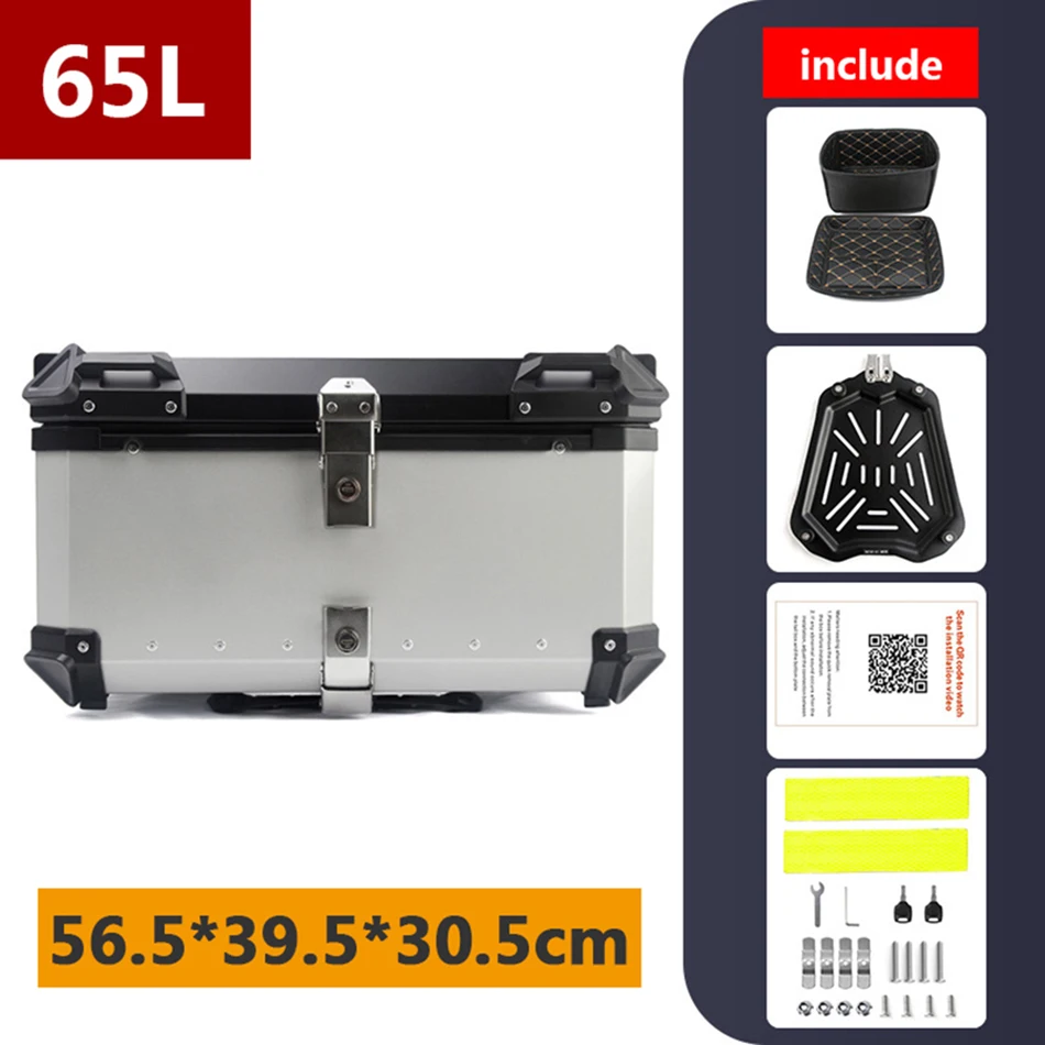 

Мотоциклетный алюминиевый верхний ящик, универсальный задний багажник для мотоцикла, Вместительная дорожная задняя коробка для хранения багажа, 65 л