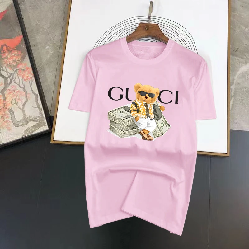 

Men's T-shirt Luxury Letters Bear Print Shirt Summer Casual Male Top Y2k Loose Fit T-shirt High Quality Short Sleeve Tees