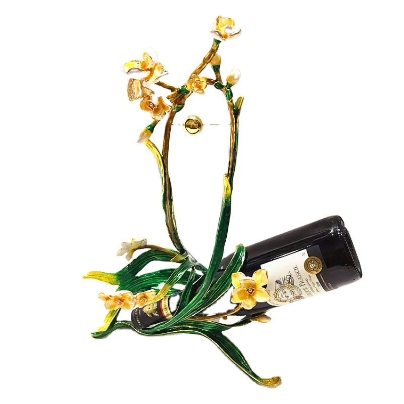 

European Style Luxury Flower Shape Enamel Metal Wine Bottle Holder Red Wine Rack For Sale