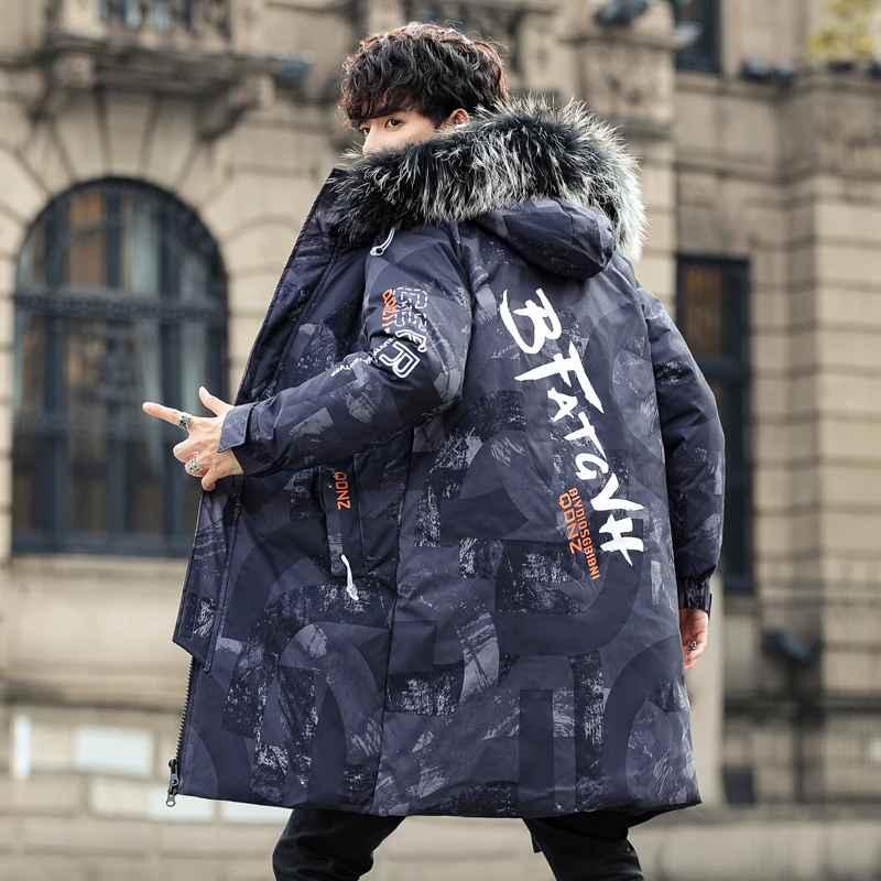 2022 New Mens Winter Mid-Length Cotton-Padded Jackets Outwear Casual Camouflage Parkas Hooded Long Coats Thick Warm Youth Tops