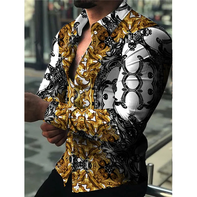 Fashion Men Shirts Oversized Casual Shirt Flower Vine Print Long Sleeve Tops Men's Clothes Vintage Cardigan Blouses High Quality